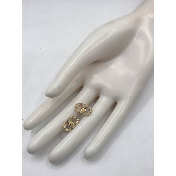 Christian Dior Goldtone Crystal CD Stud Earrings - Picture 3 of 14